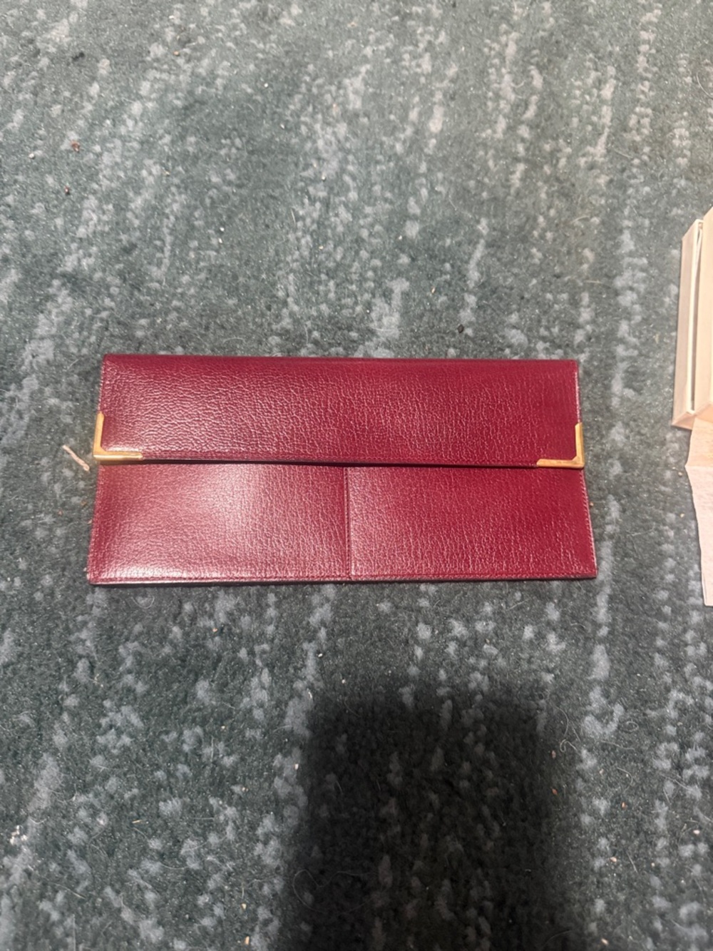 Rochas Deep Wine Leather Fold-Over Wallet with Gold Corners